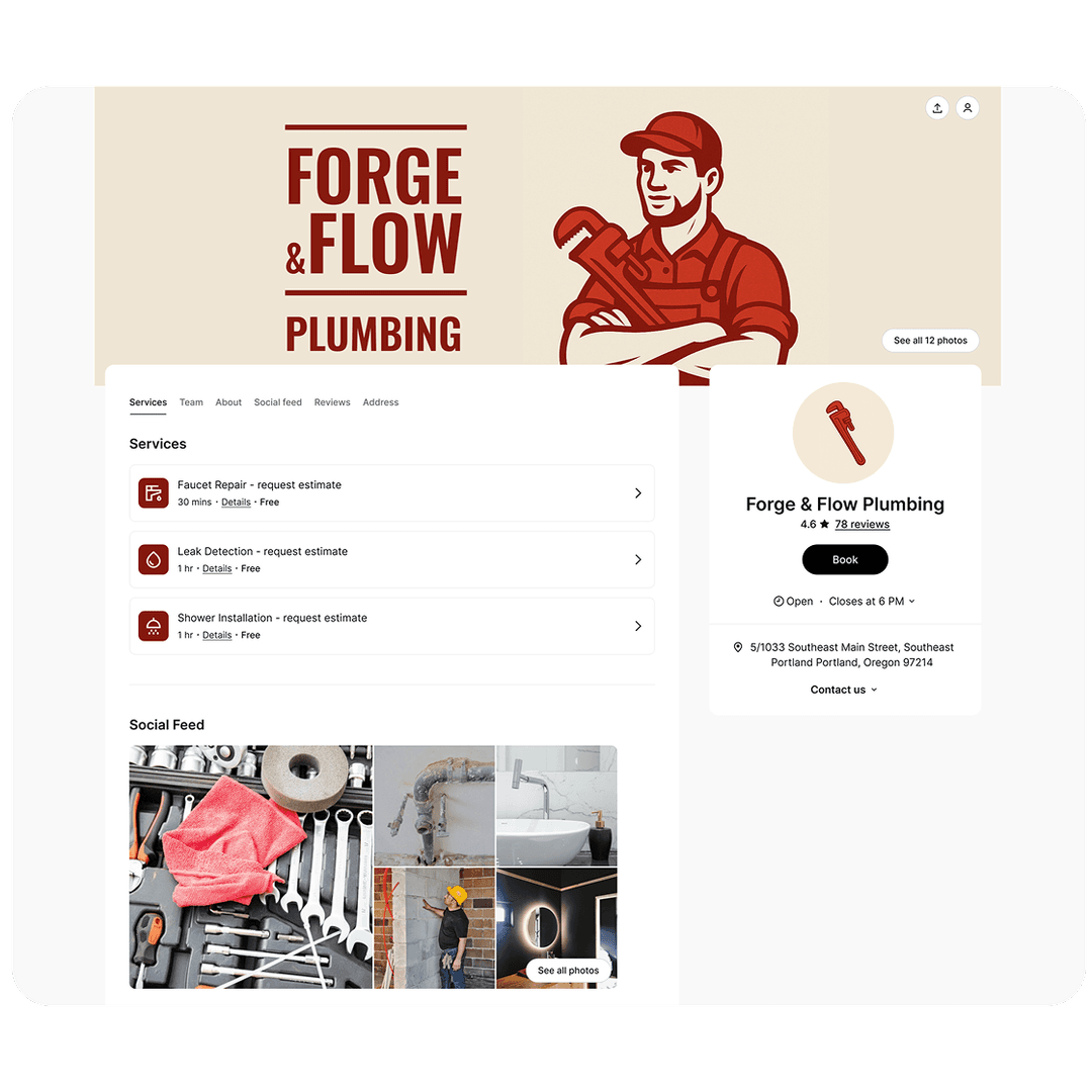 Booking page ServiceForge