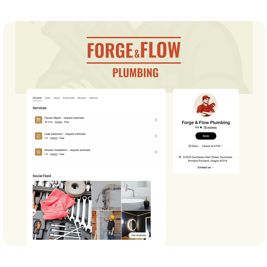 Booking page ServiceForge