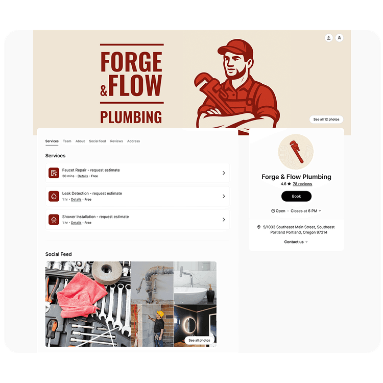 Booking page ServiceForge
