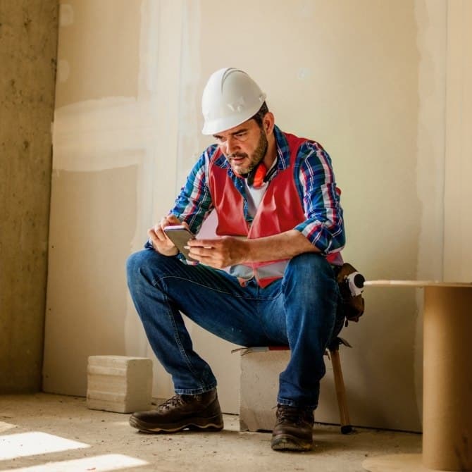 A contractor seen using ServiceForge mobile app