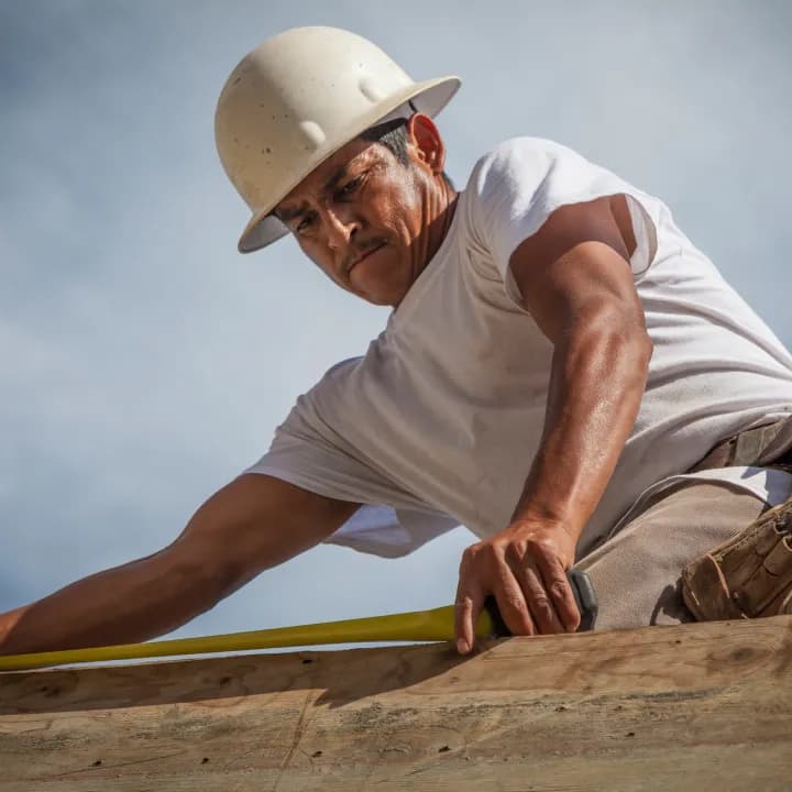 Roofing professional image while working
